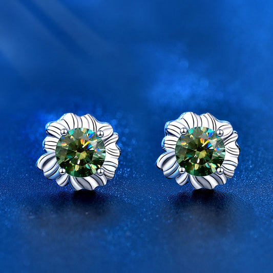 Girl Moissanite CZ Sunflowers 925 Sterling Silver Stud Earrings