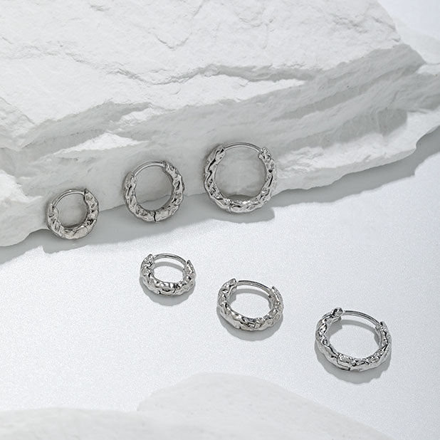 Simple Mini Irregular Circle Geometry 925 Sterling Silver Huggie Hoop Earrings