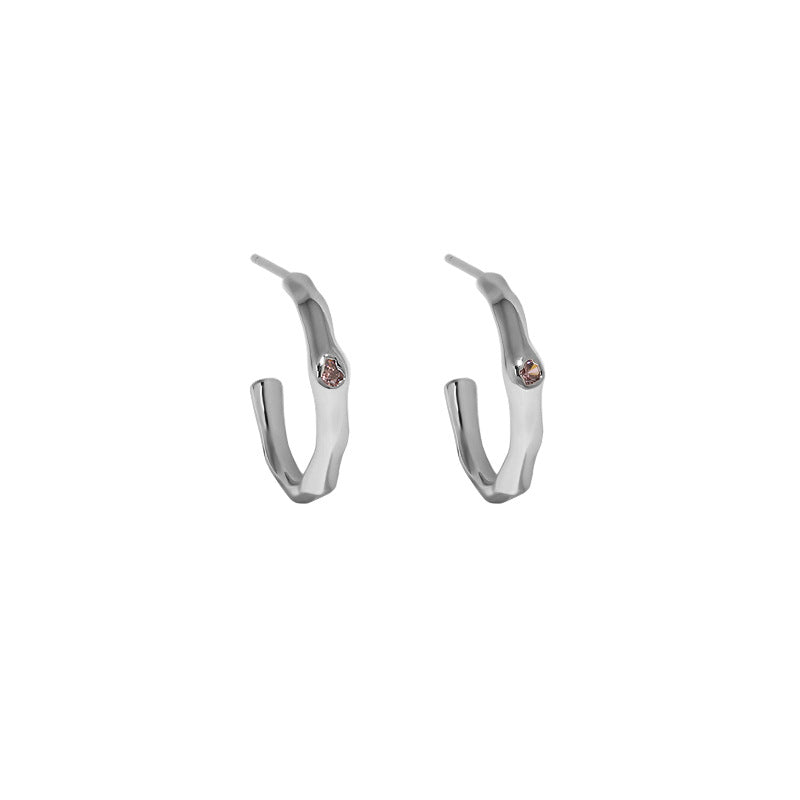 Geometry Irregular CZ Circle Simple 925 Sterling Silver Hoop Earrings