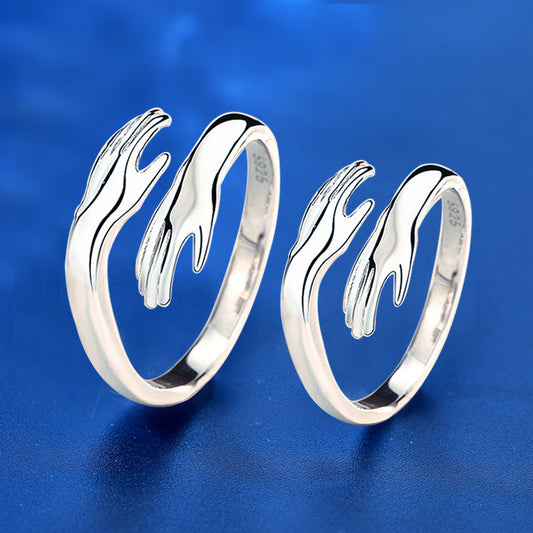 Fashion Couple Hands Embrace 925 Sterling Silver Adjustable Ring