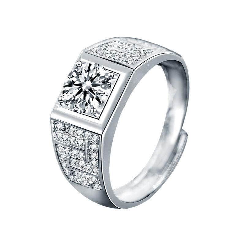 Classic Men's Geometry Moissanite CZ Square 925 Sterling Silver Ring