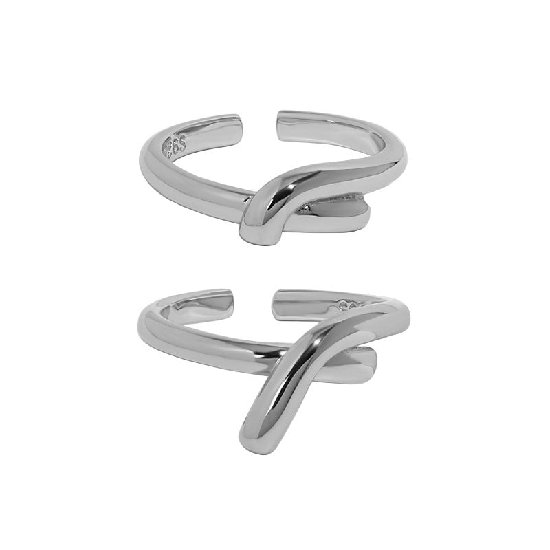 Office Simple Layers Cross Knot 925 Sterling Silver Adjustable Ring