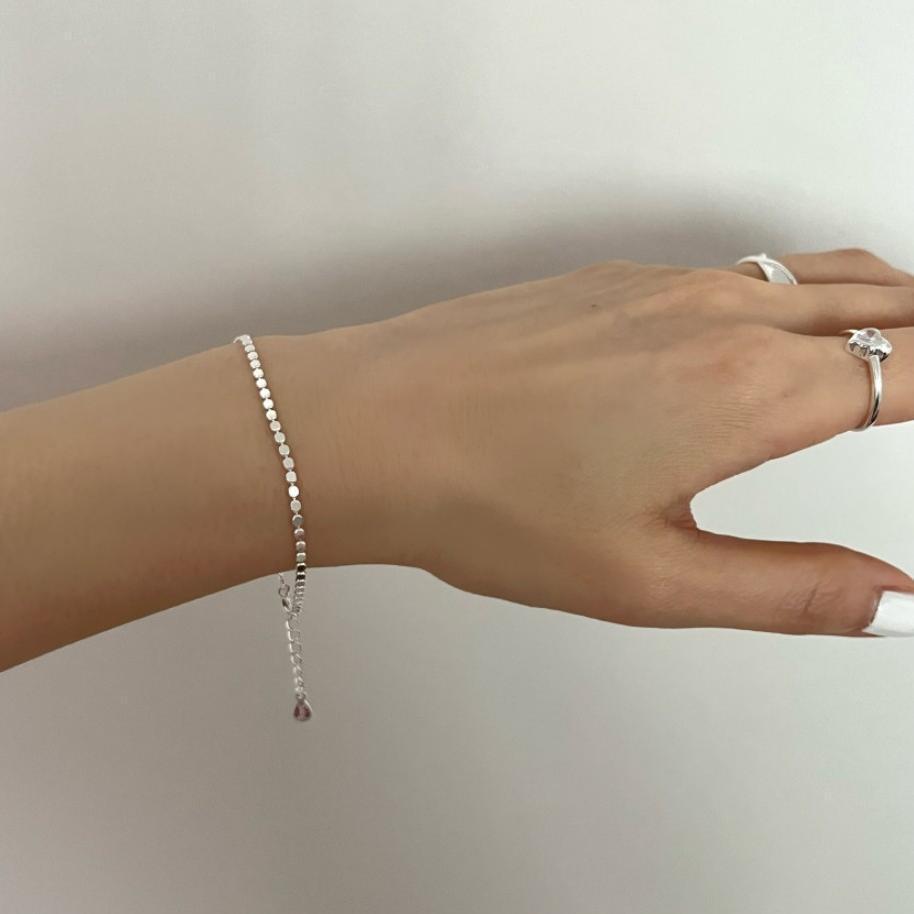 Fashion Flat Beads Chain Geometry 925 Sterling Silver Bracelet