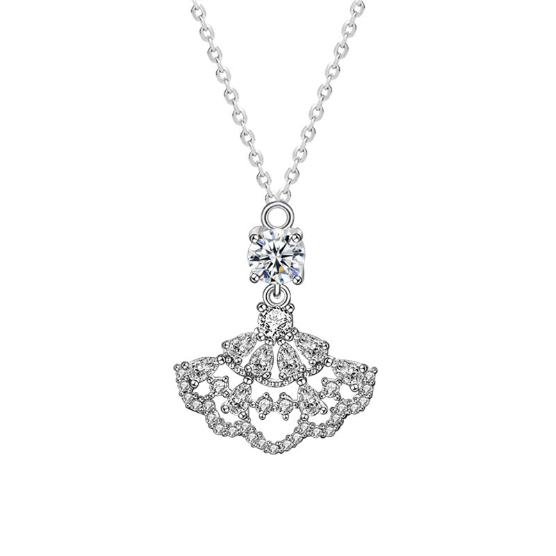 Girl Hollow Moissanite CZ Skirt 925 Sterling Silver Necklace