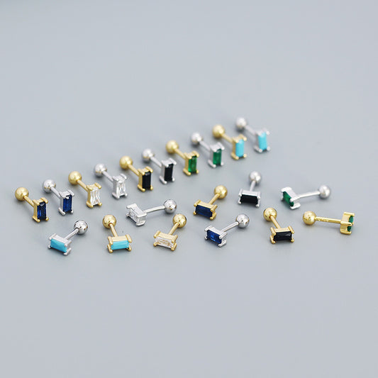 Geometry Mini CZ Rectangle Turquoise 925 Sterling Silver Stud Earrings