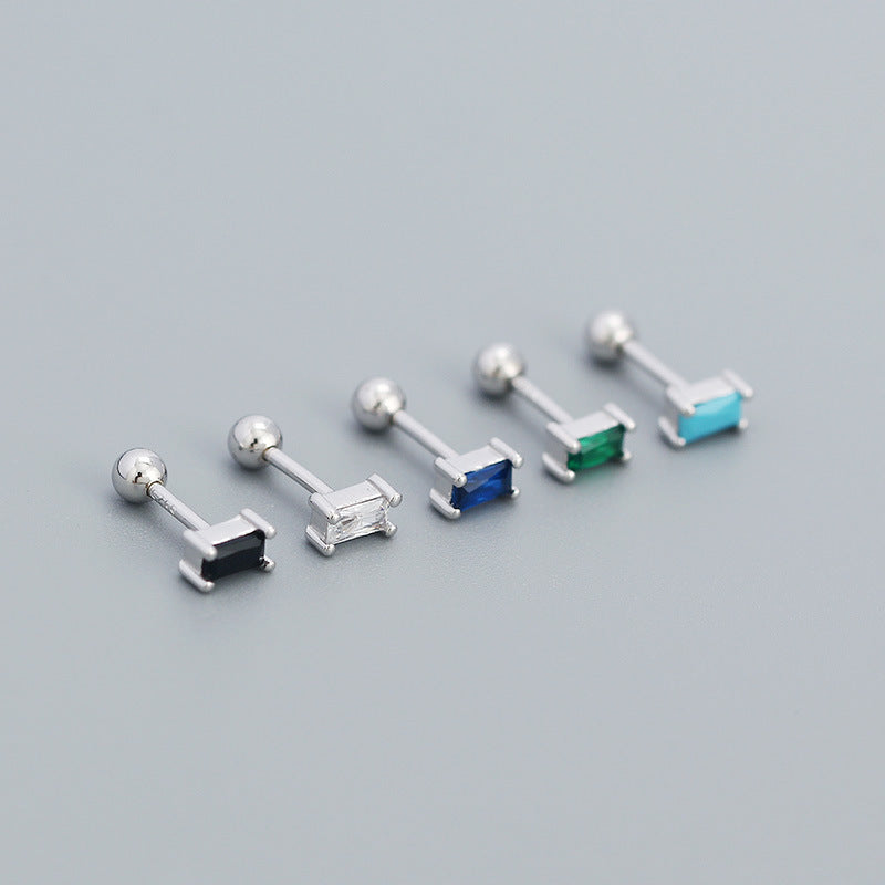 Geometry Mini CZ Rectangle Turquoise 925 Sterling Silver Stud Earrings