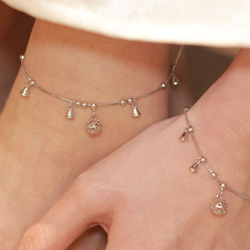 Casual  Christmas Bell Balls 925 Sterling Silver Anklet/Bracelet