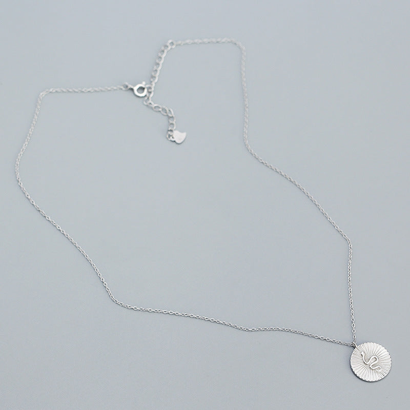 Modern Snake Animal Round Coin 925 Sterling Silver Necklace