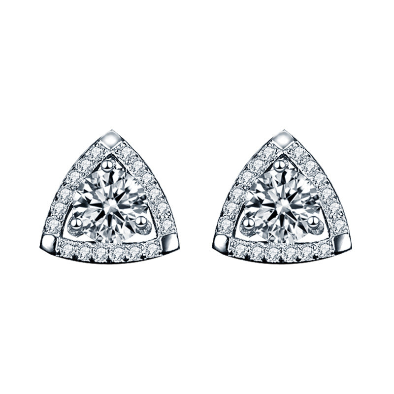 Geometry Simple Moissanite CZ Triangle 925 Sterling Silver Stud Earrings