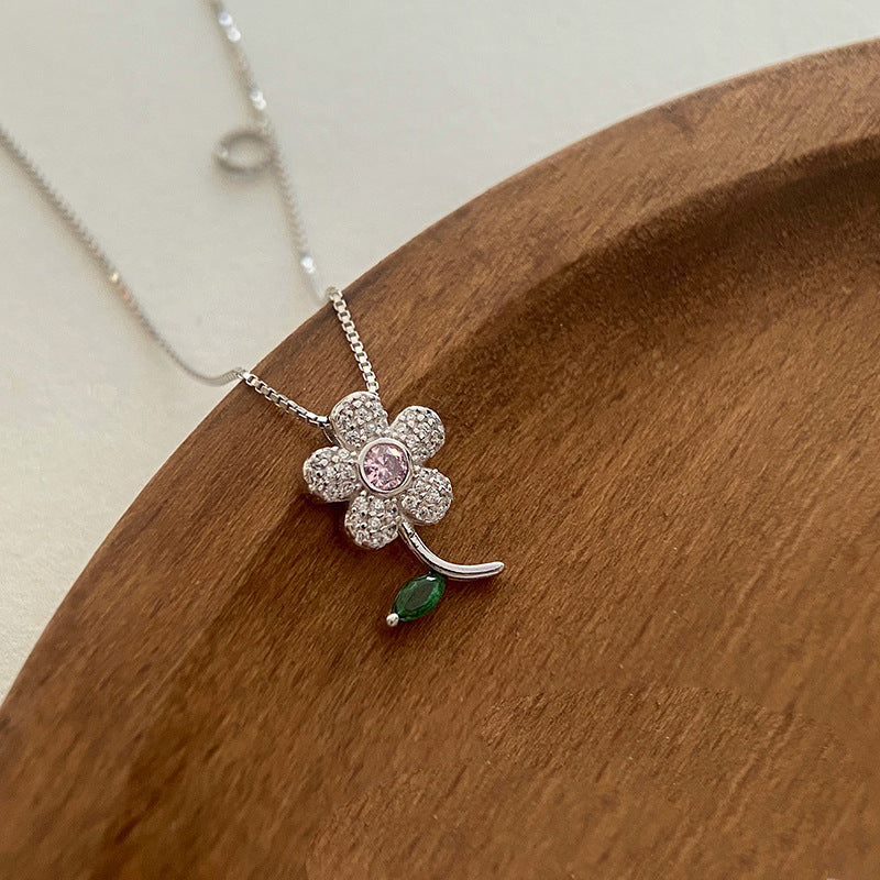 Holiday Micro Setting CZ Flower 925 Sterling Silver Necklace