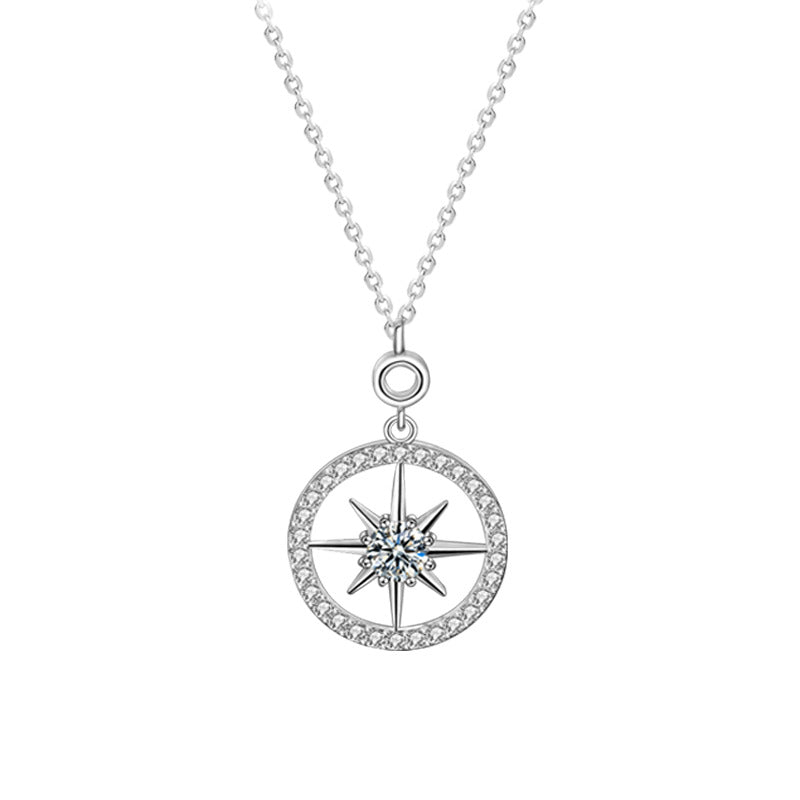 Classic Moissanite CZ Octopus Star Circle Border 925 Sterling Silver Necklace