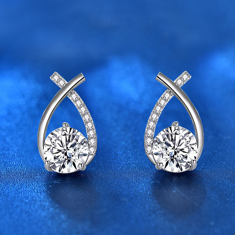 Women Moissanite CZ Fish Tail 925 Sterling Silver Stud Earrings