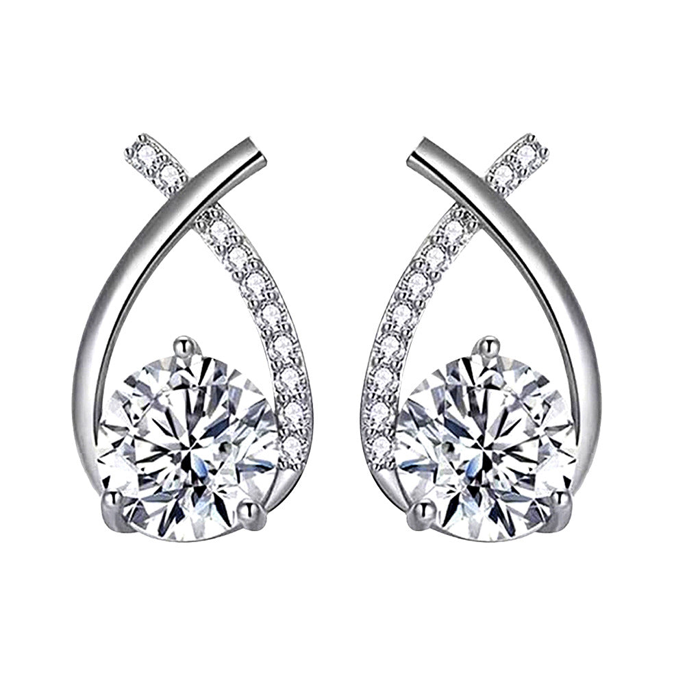 Women Moissanite CZ Fish Tail 925 Sterling Silver Stud Earrings