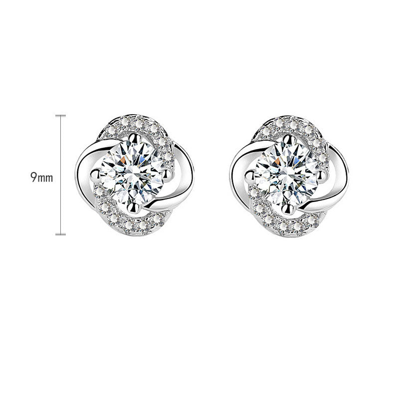 Gift Moissanite CZ  Four Leaves Clover 925 Sterling Silver Stud Earrings