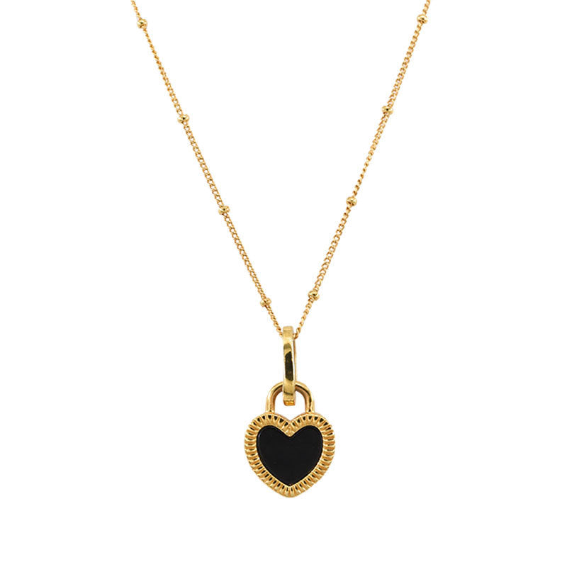 Anniversary Two-Sided Black Heart Lock 925 Sterling Silver Necklace