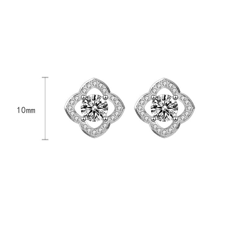 Gift Lucky Moissanite CZ Four Leaf Clover 925 Sterling Silver Stud Earrings