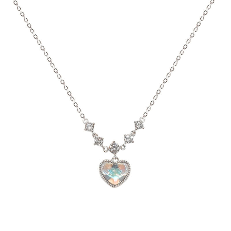 Girl Shining CZ Heart Love 925 Sterling Silver Necklace