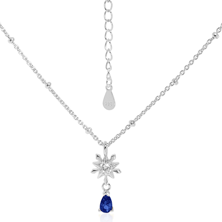 Elegant Snowflake Waterdrop CZ Women 925 Sterling Silver Necklace