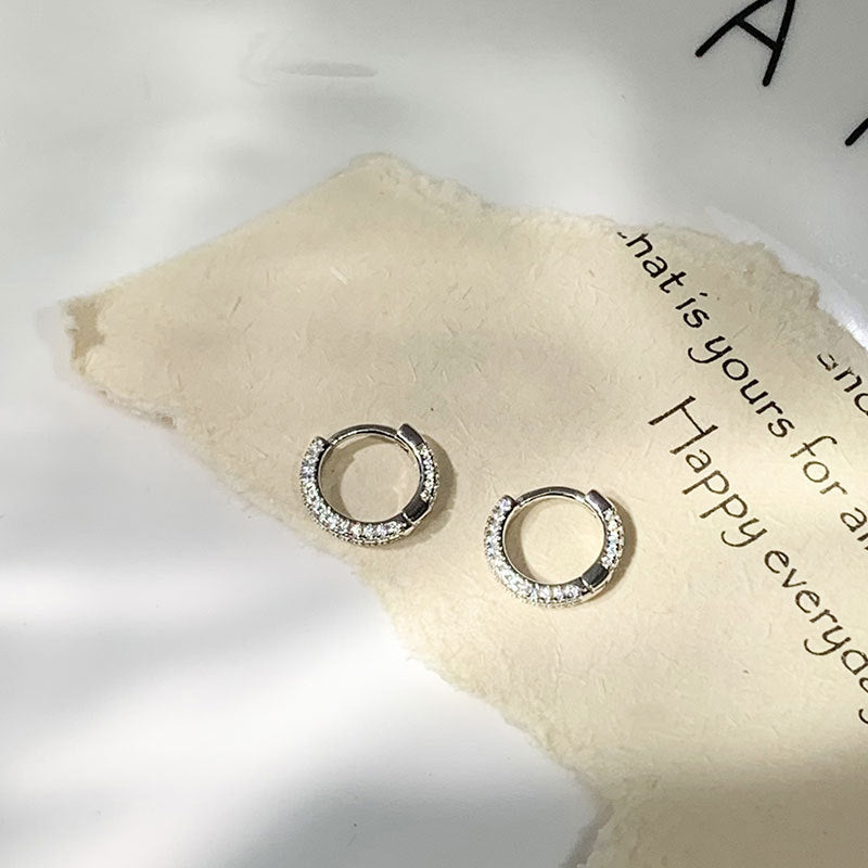 Office Micro Setting Mini Circles 925 Sterling Silver Hoop Earrings