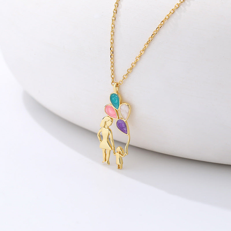 Gift Mother Child Colorful Balloons 925 Sterling Silver Necklace