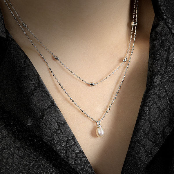 Women Waterdrop Natural Pearl 925 Sterling Silver Necklace