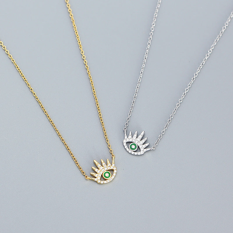 Women Green CZ Devil's Eye 925 Sterling Silver Necklace