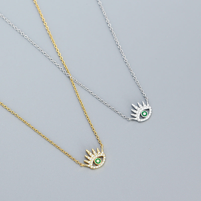 Women Green CZ Devil's Eye 925 Sterling Silver Necklace