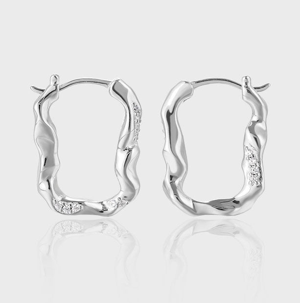 New Irregular Geometry CZ U Shape 925 Sterling Silver Hoop Earrings