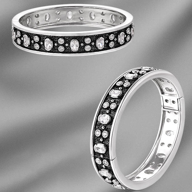 Classic Round CZ Belt 925 Sterling Silver Open Bangle