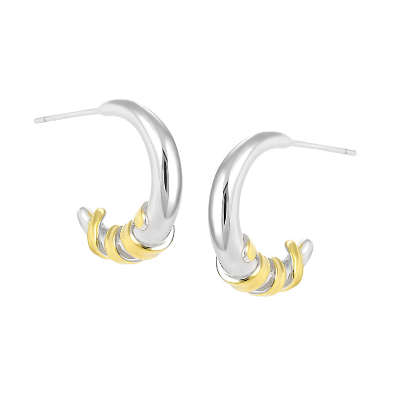 New 925 Sterling Silver Yellow Croissant C Shape Hoop Earrings