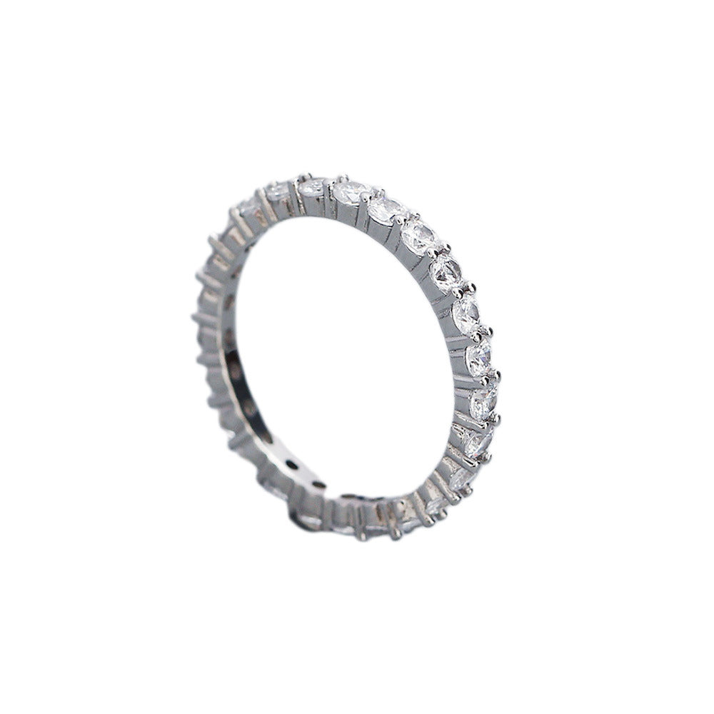 Casual Round CZ Lines 925 Sterling Silver Ring