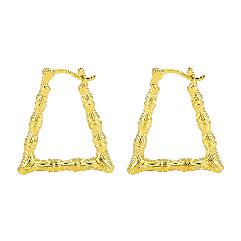 Fashion Geometry Bamboo Triangle 925 Sterling Silver Hoop Earrings