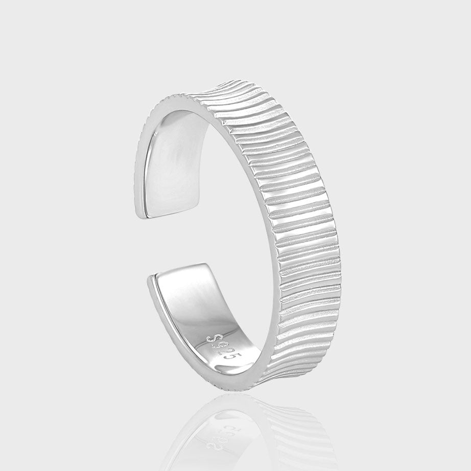 Simple Vertical Stripes 925 Sterling Silver Adjustable Ring