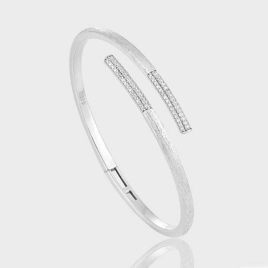 Simple Micro Setting CZ Cross 925 Sterling Silver Open Bangle