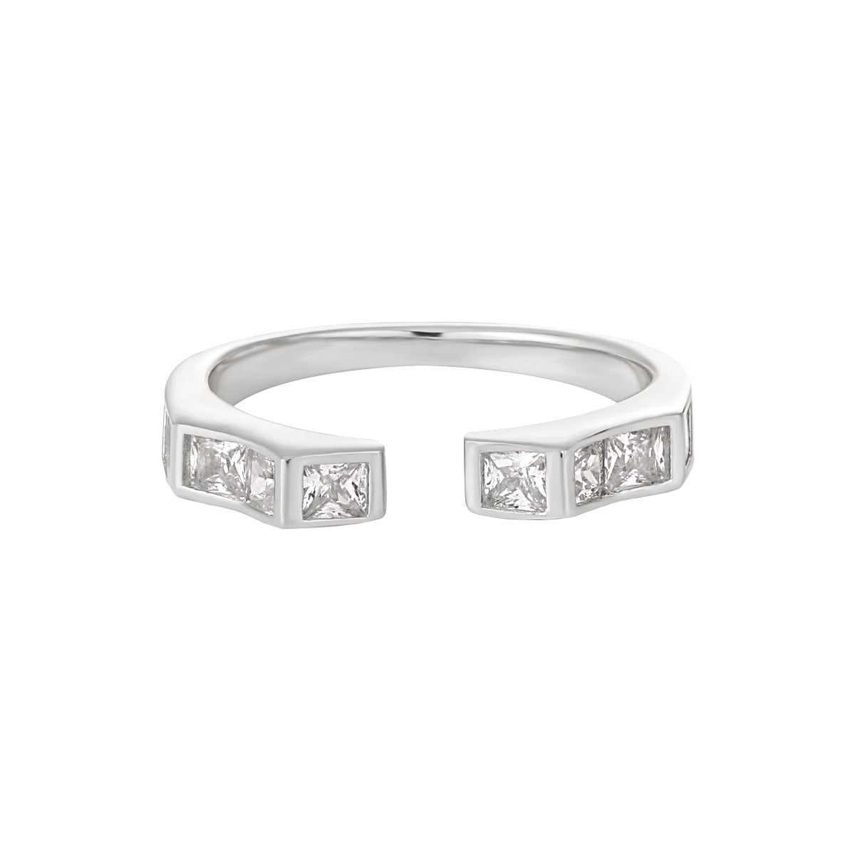 Office Geometry CZ Square 925 Sterling Silver Adjustable Ring