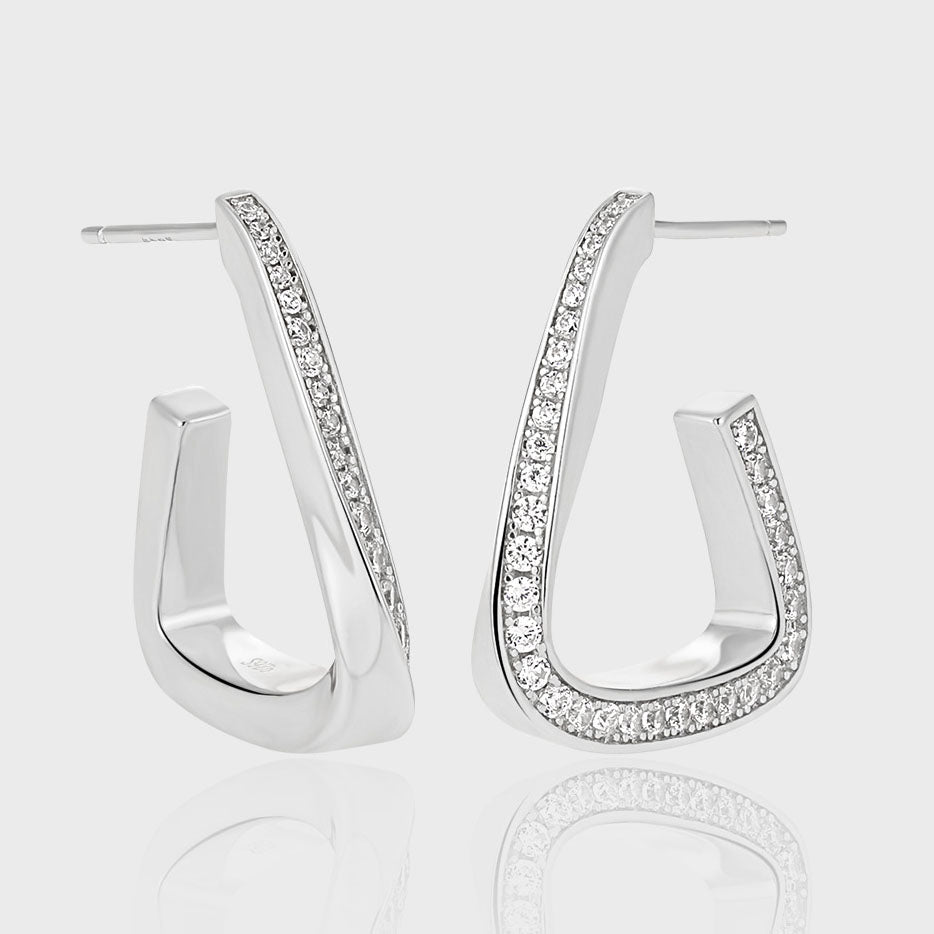 Lady Fashion Geometry CZ Twisted Triangle 925 Sterling Silver Dangling Earrings