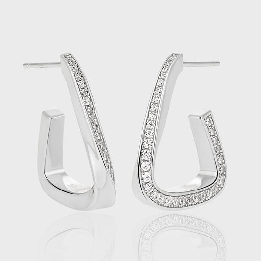 Lady Fashion Geometry CZ Twisted Triangle 925 Sterling Silver Dangling Earrings