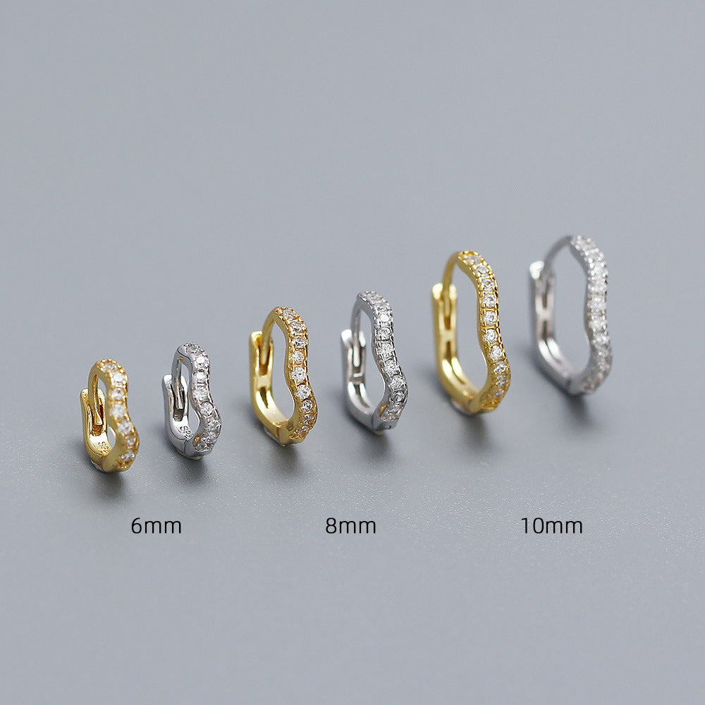 Simple Mini CZ Irregular Wave 925 Sterling Silver Stacker Hoop Earrings