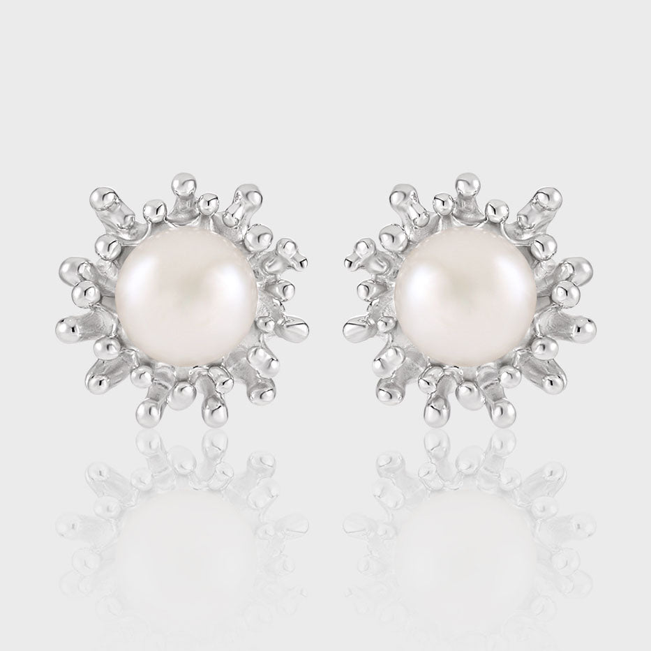 Girl Round Natural Pearl Sunshine 925 Sterling Silver Stud Earrings