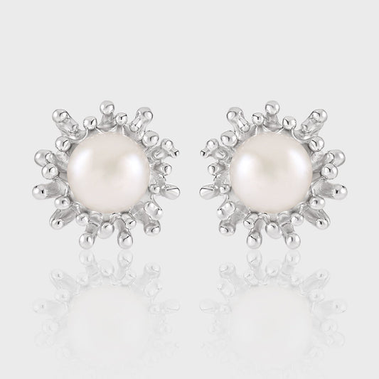 Girl Round Natural Pearl Sunshine 925 Sterling Silver Stud Earrings