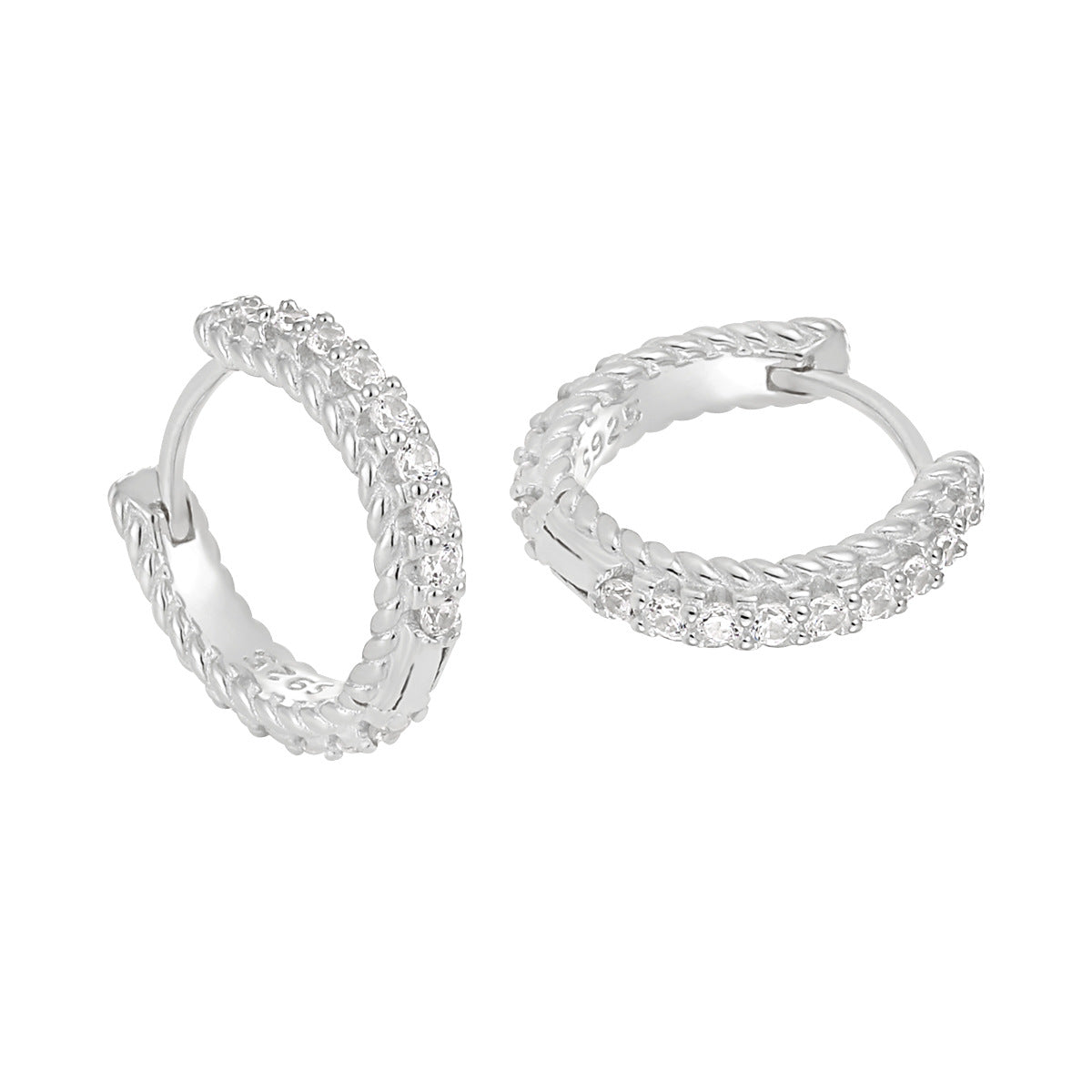 Office Twisted Round CZ 925 Sterling Silver Hoop Earrings