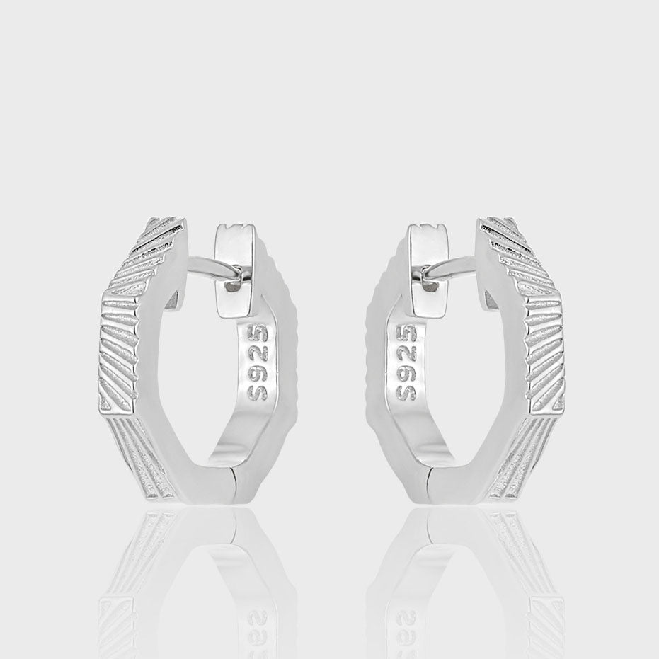 Irregular vertical geometric Octagon 925 Sterling Silver Hoop Earrings