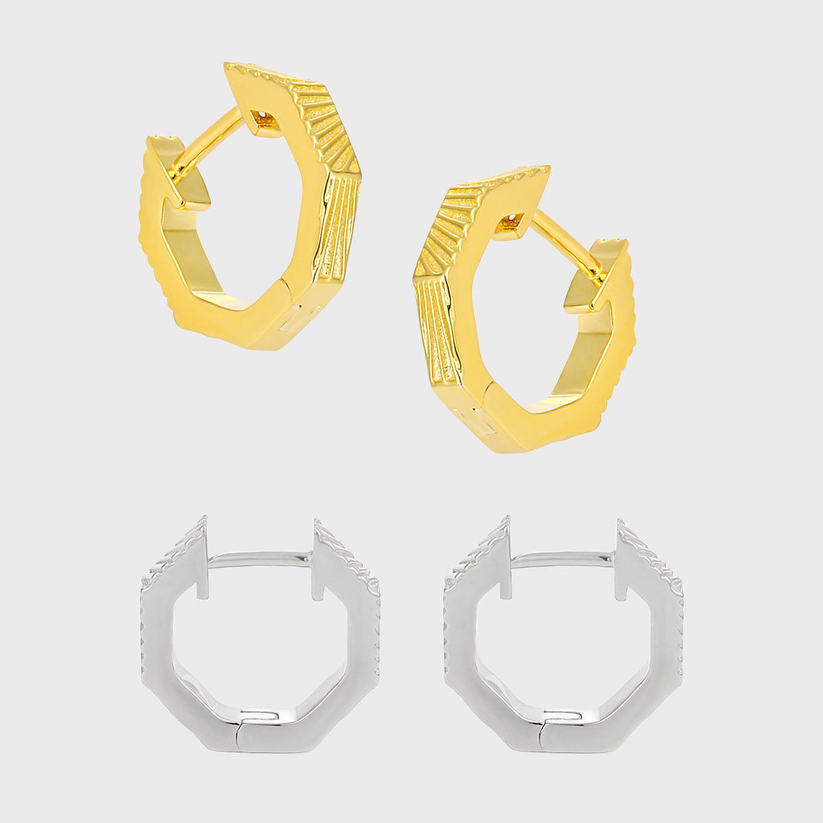 Irregular vertical geometric Octagon 925 Sterling Silver Hoop Earrings