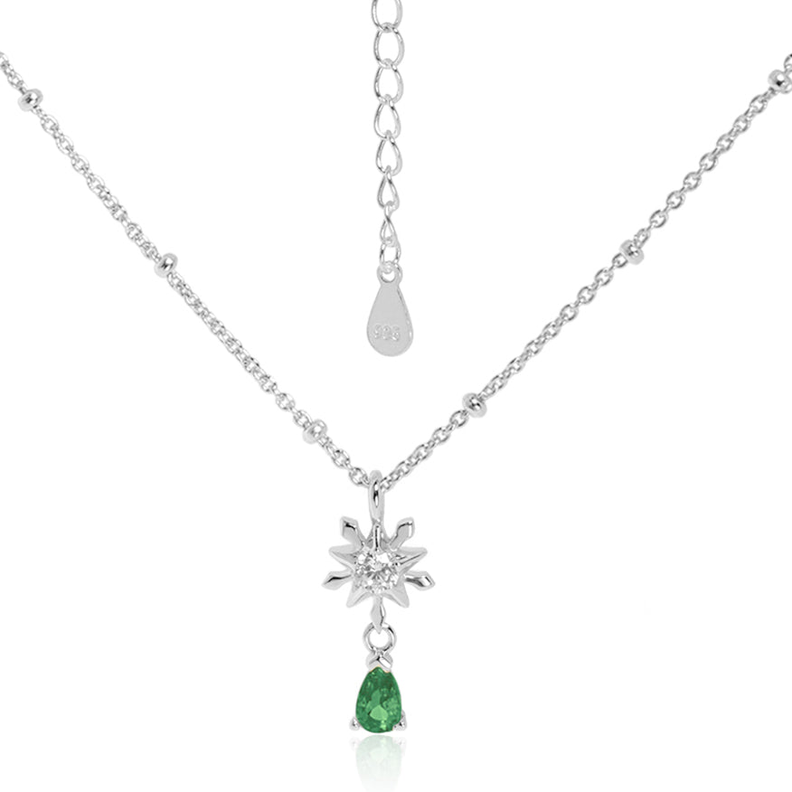 Elegant Snowflake Waterdrop CZ Women 925 Sterling Silver Necklace