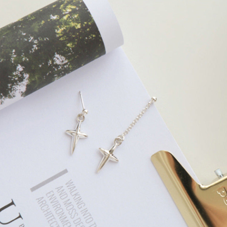 Asymmetry Cross 925 Sterling Silver Dangle Earring(Single)