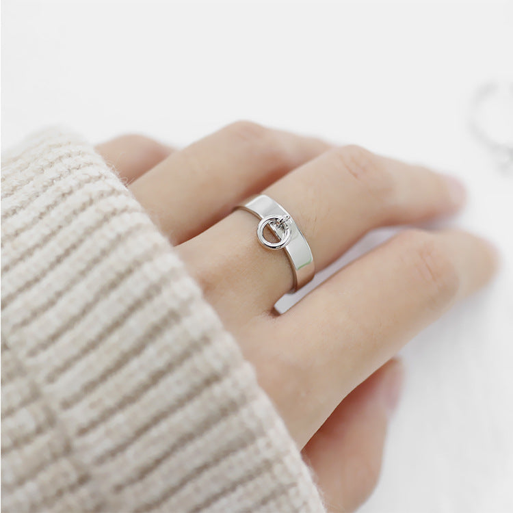 Simple Geometric Chic Circle 925 Sterling Silver Adjustable Ring