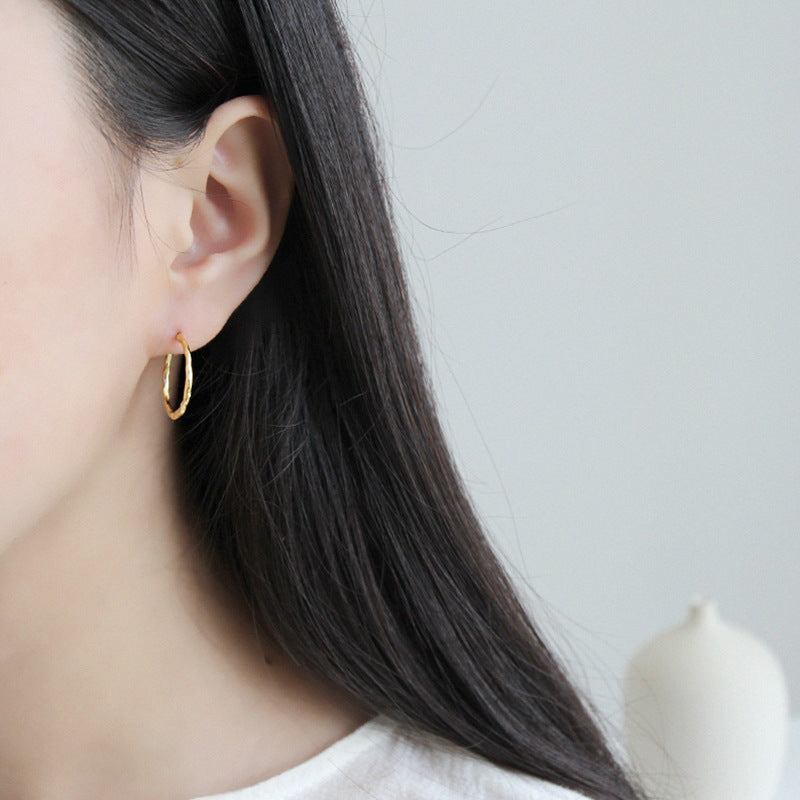 Simple Asymmetric Geometry 925 Sterling Silver Hoop Earrings