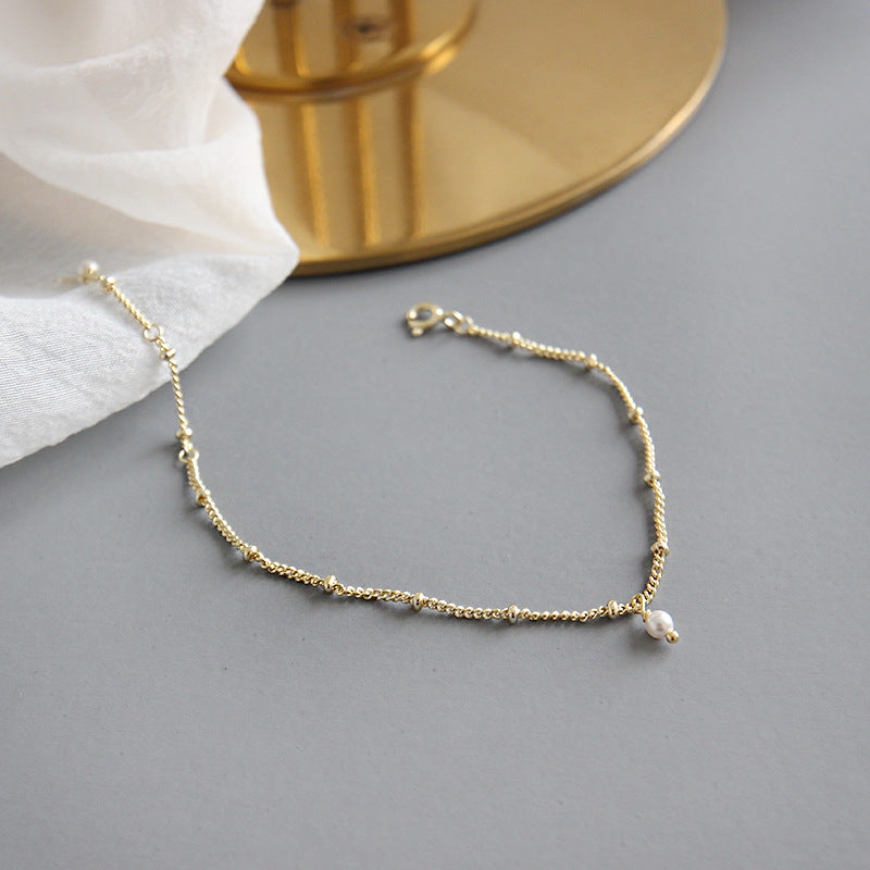 Casual Shell Pearl 925 Sterling Silver Chain Bracelet