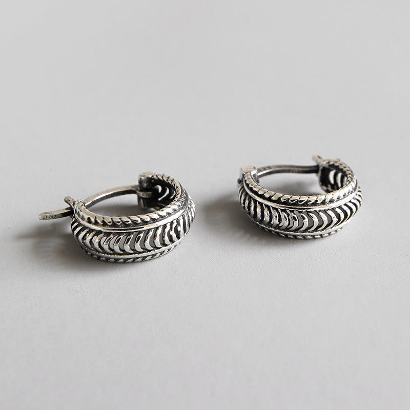 Retro Twisted 925 Sterling Silver Hoop Earrings