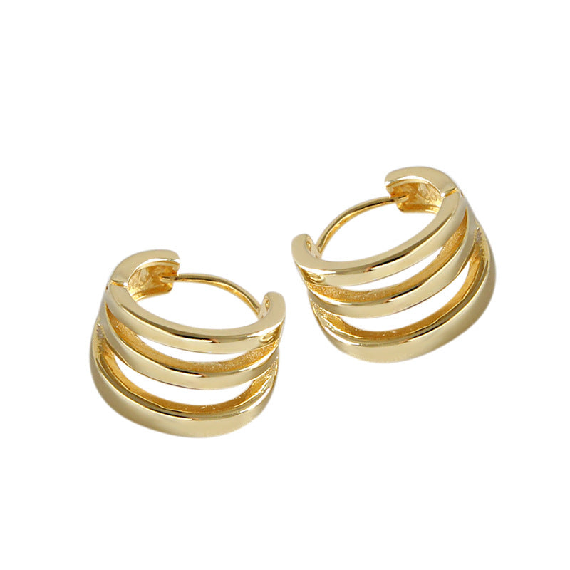 Simple Three Circle Ring 925 Sterling Silver Hoop Earrings